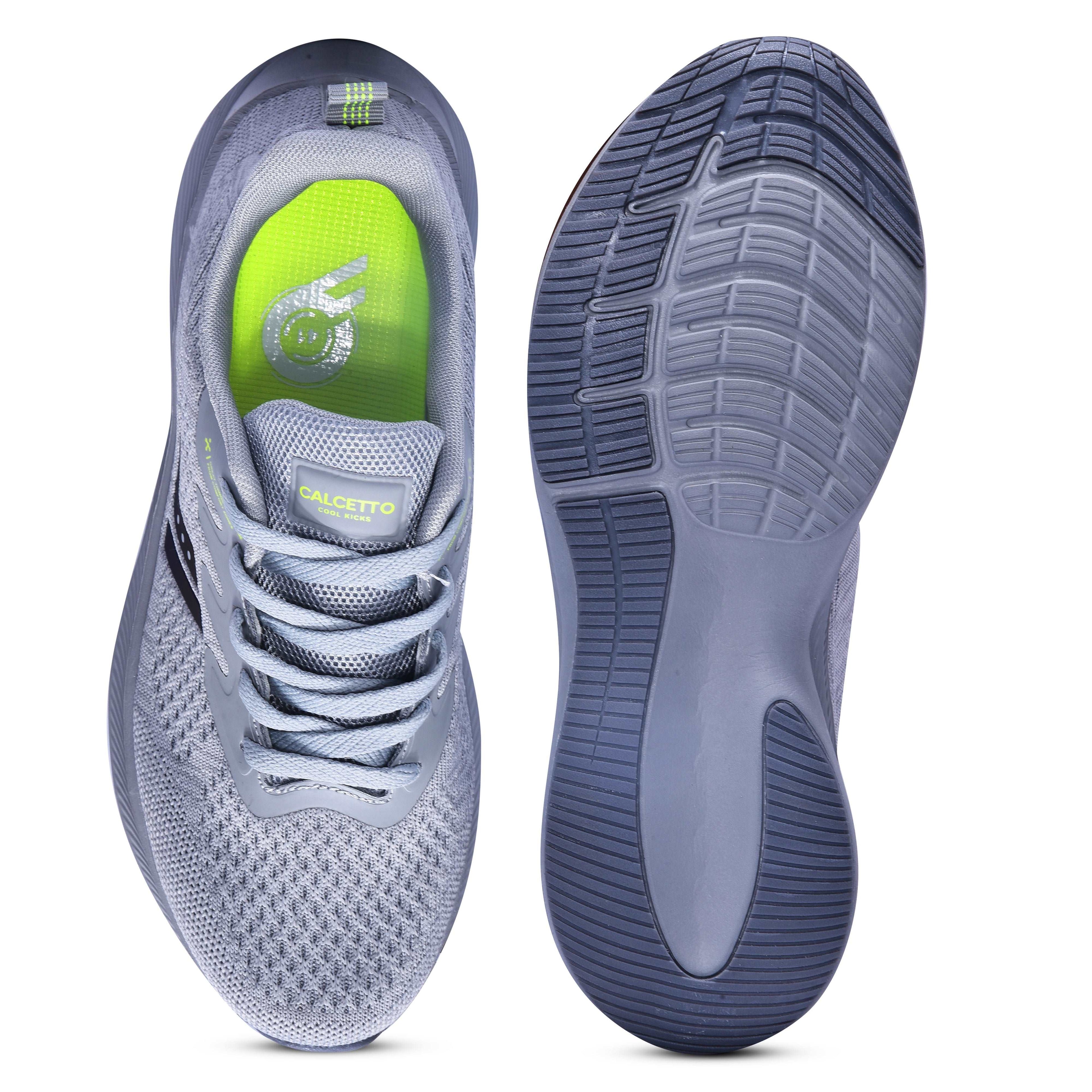 Calcetto CLT-0964 L Grey Lime Running Sports Shoe For Men