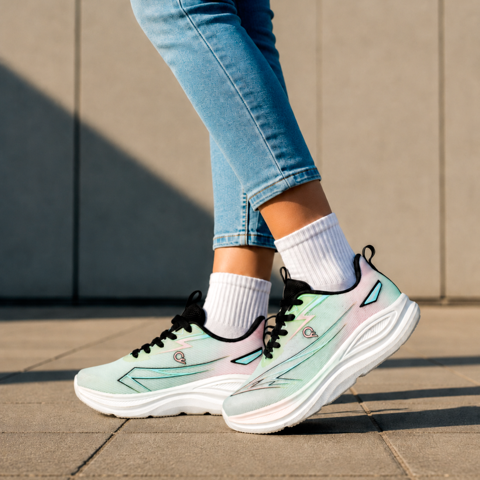 Light Weight CLT-9847 GREEN PINK Running Shoes