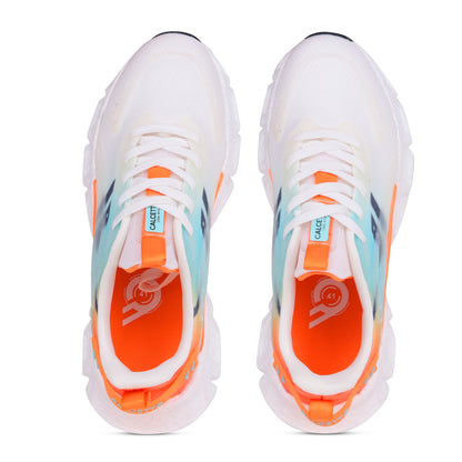 Calcetto CLT-1015 White Green Orange Casual Shoe For Men