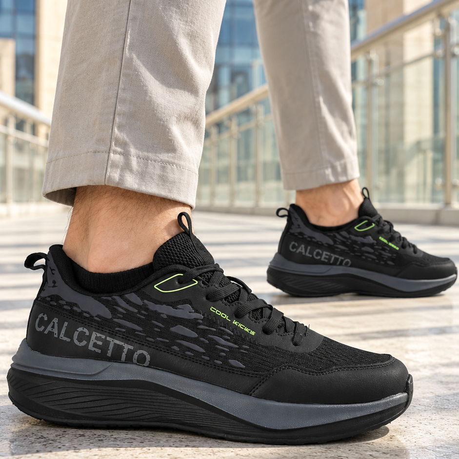 Light Weight CLT-1064_O BLACK LIME Running Shoes