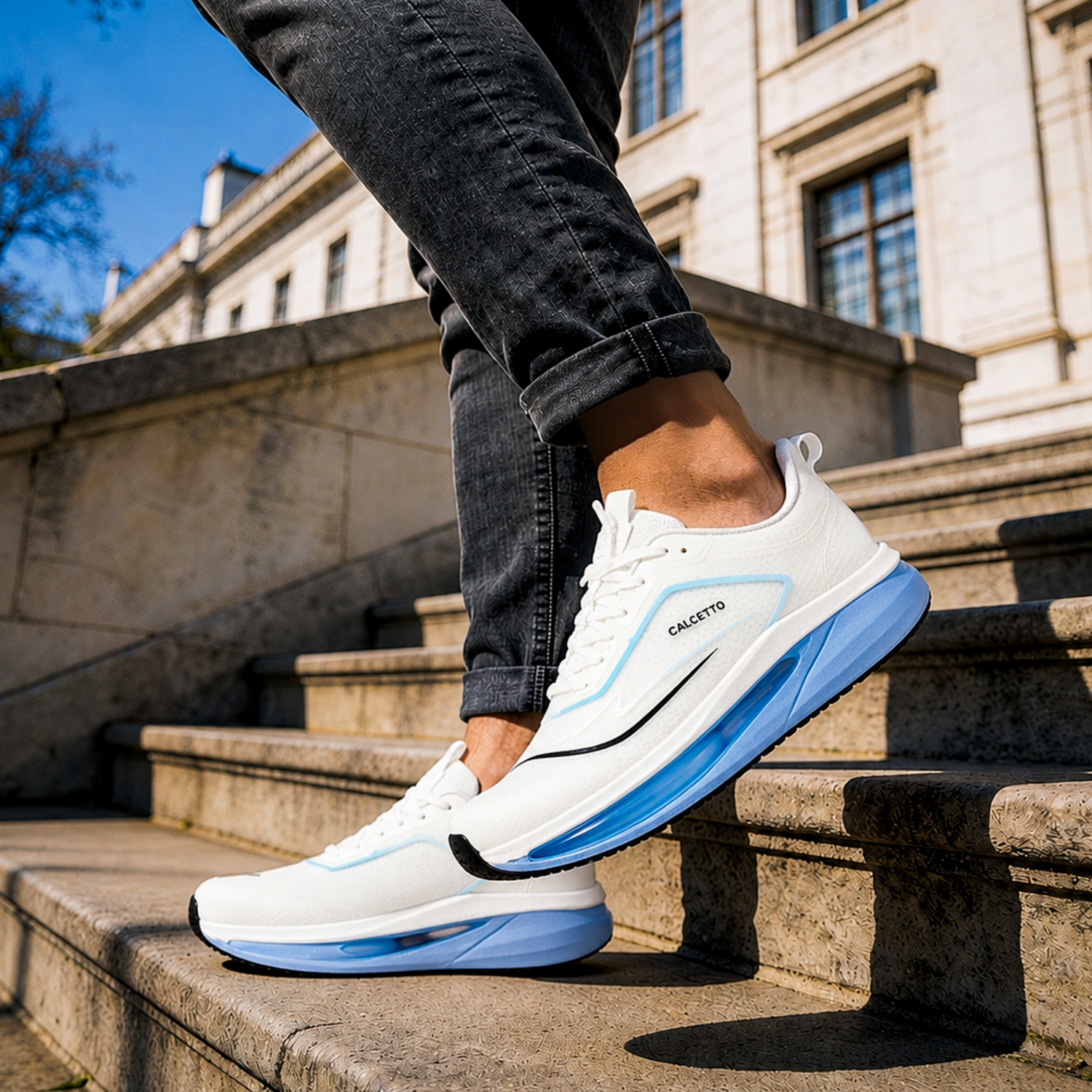 Light Weight CLT-1062 WHITE BLUE Running Shoes