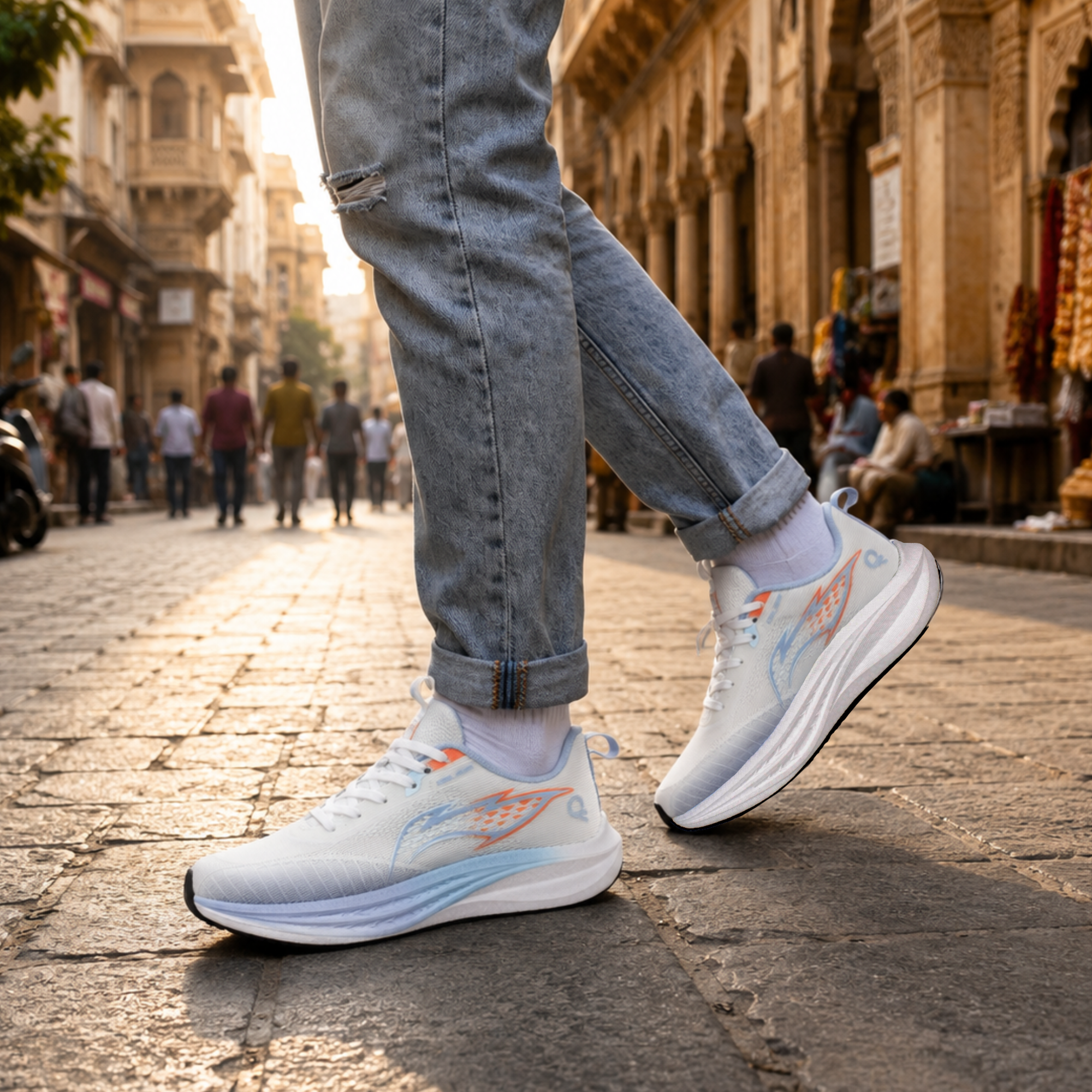 Light Weight CLT-1082 WHITE BLUE Running Shoes