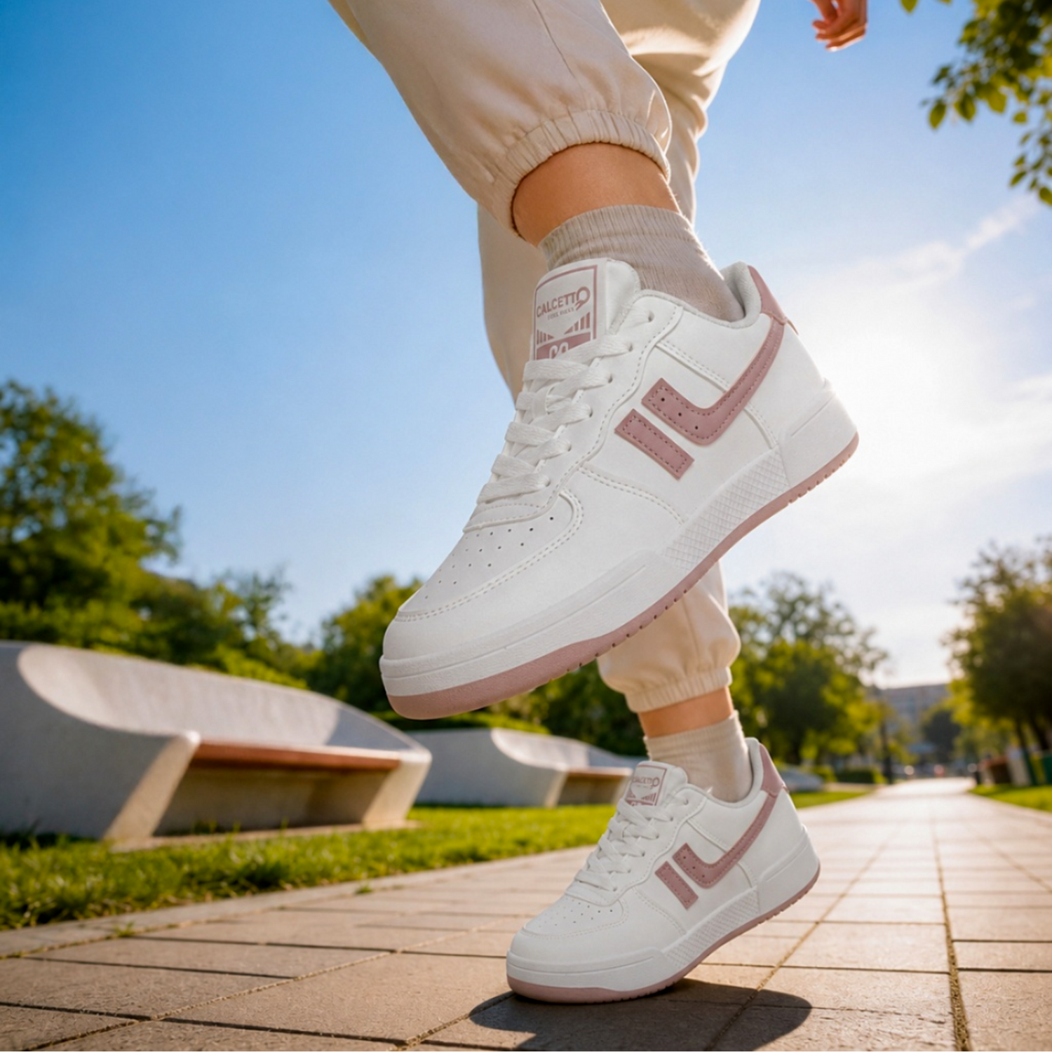 Light Weight CLT-9846 WHITE PINK Running Shoes