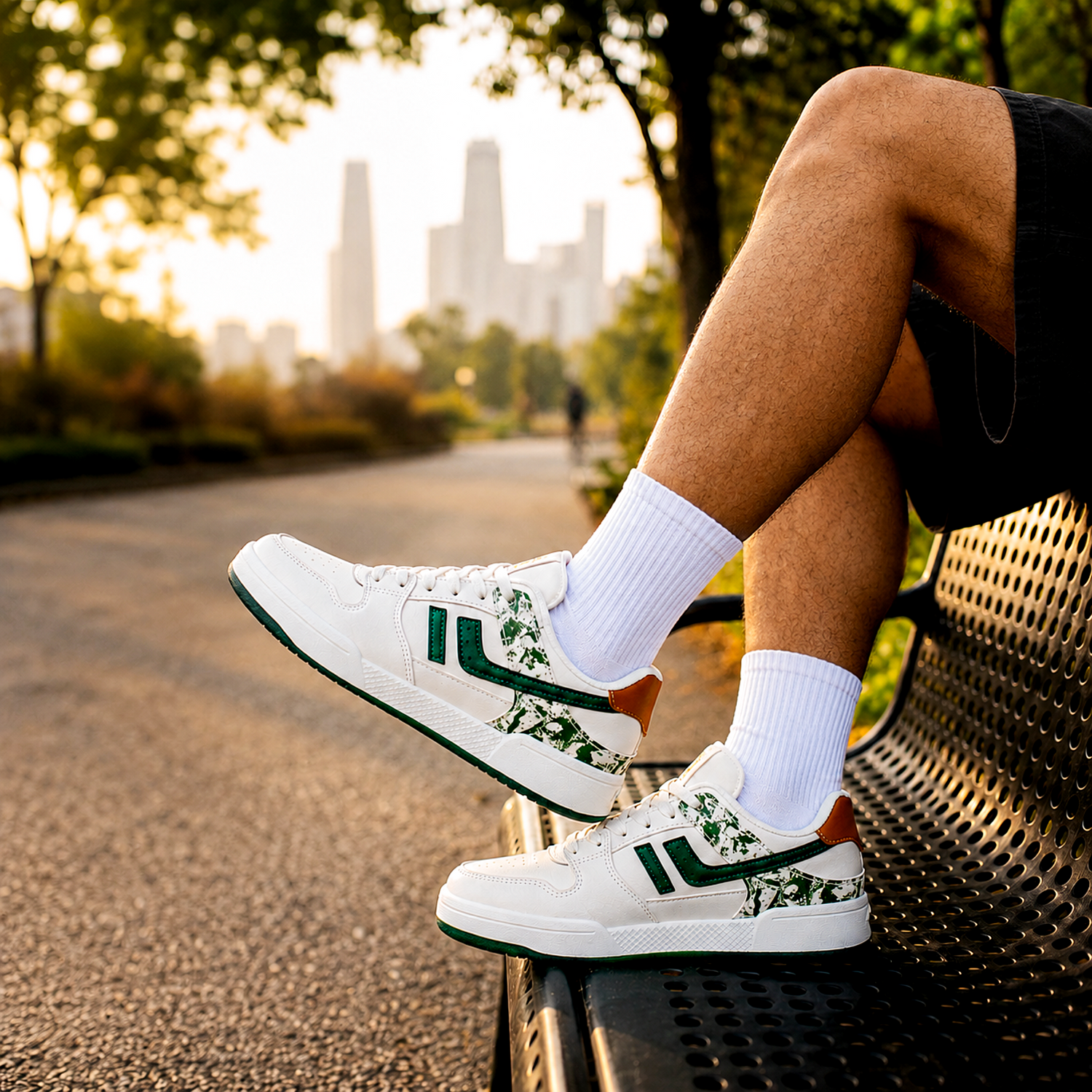 Light Weight CLT-6065 BEIGE GREEN Sneakers