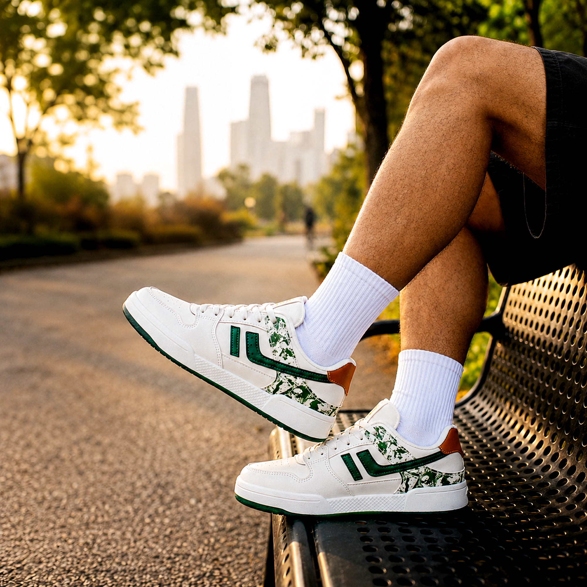 Light Weight CLT-6065 BEIGE GREEN Sneakers