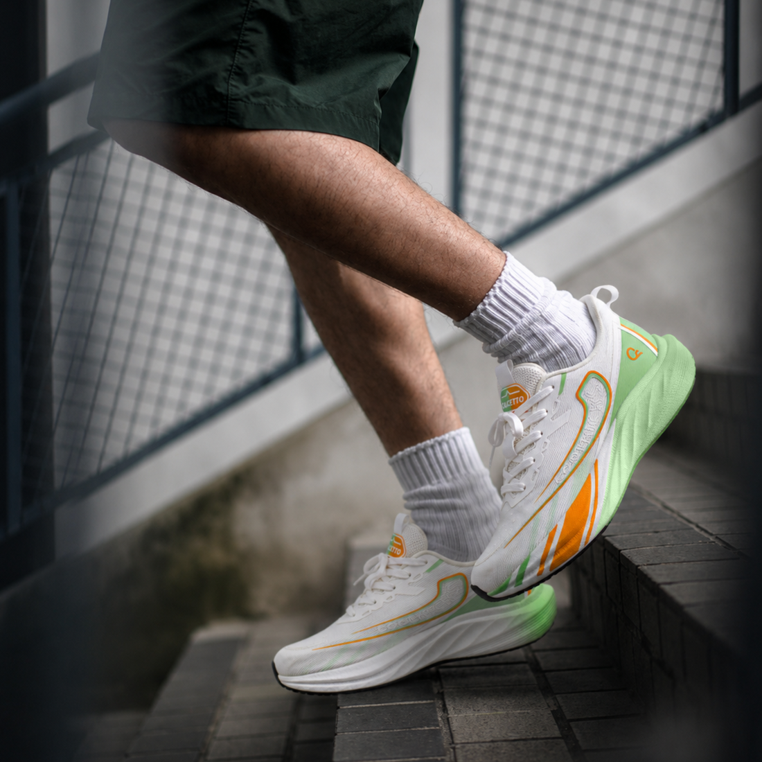 Light Weight CLT-1078 WHITE GREEN Running Shoes
