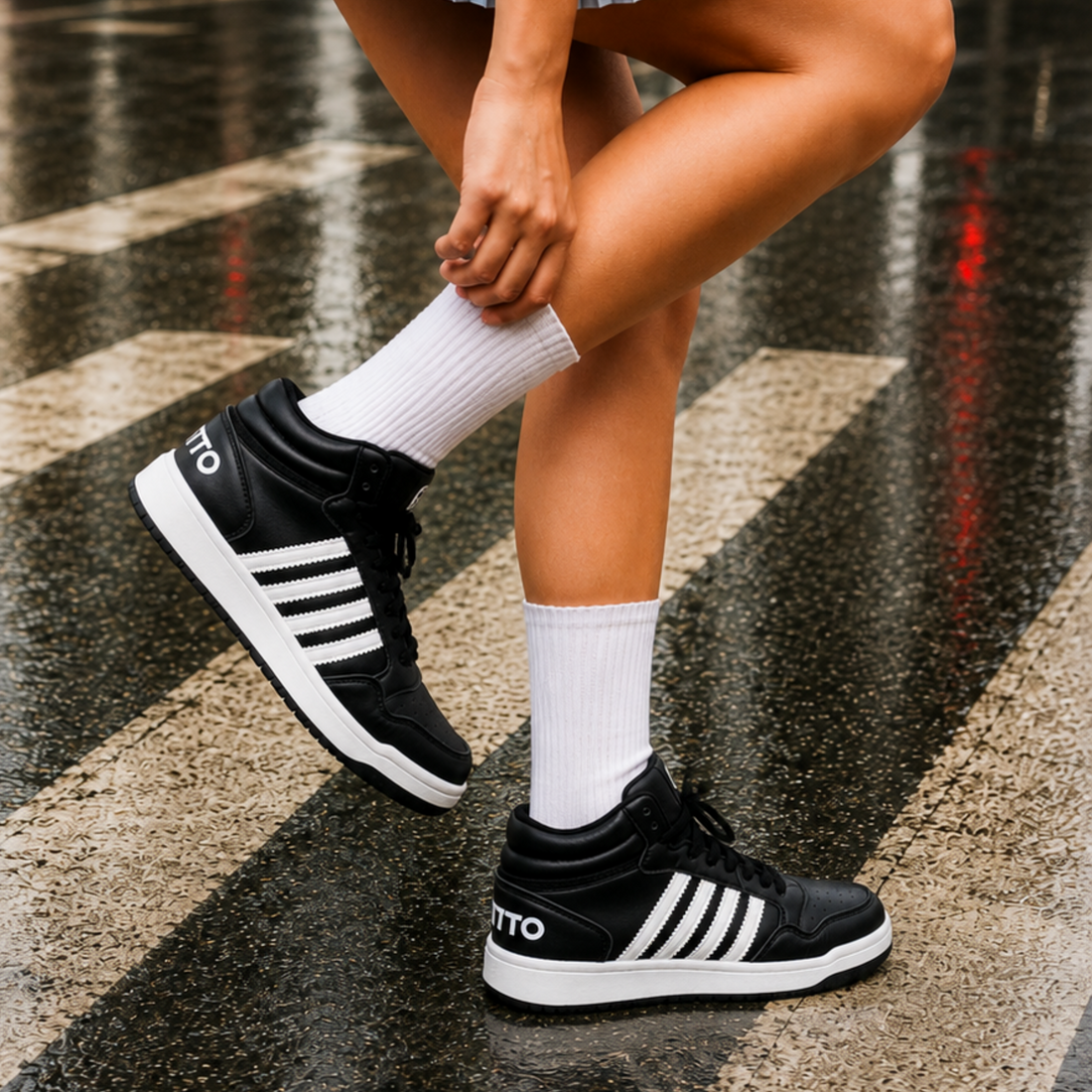 Light Weight CLT-9852 BLACK WHITE Running Shoes